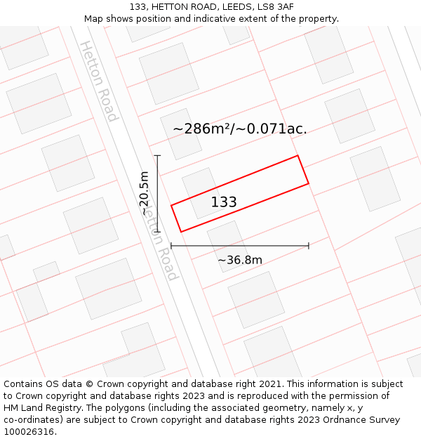 133, HETTON ROAD, LEEDS, LS8 3AF: Plot and title map