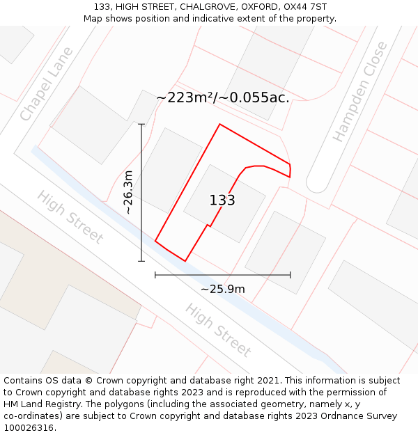133, HIGH STREET, CHALGROVE, OXFORD, OX44 7ST: Plot and title map