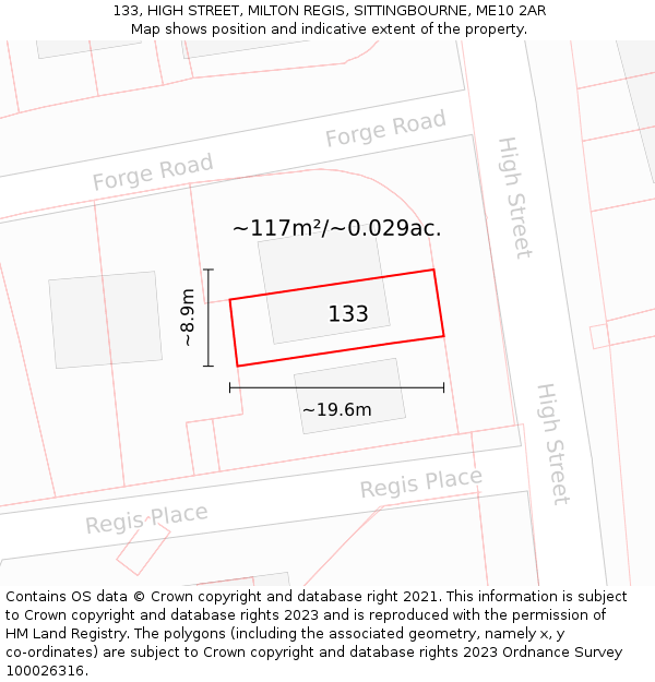 133, HIGH STREET, MILTON REGIS, SITTINGBOURNE, ME10 2AR: Plot and title map