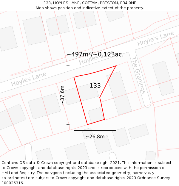 133, HOYLES LANE, COTTAM, PRESTON, PR4 0NB: Plot and title map