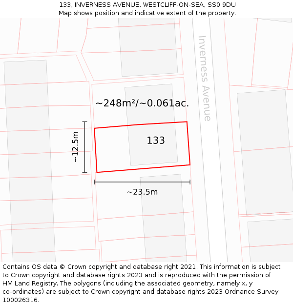 133, INVERNESS AVENUE, WESTCLIFF-ON-SEA, SS0 9DU: Plot and title map