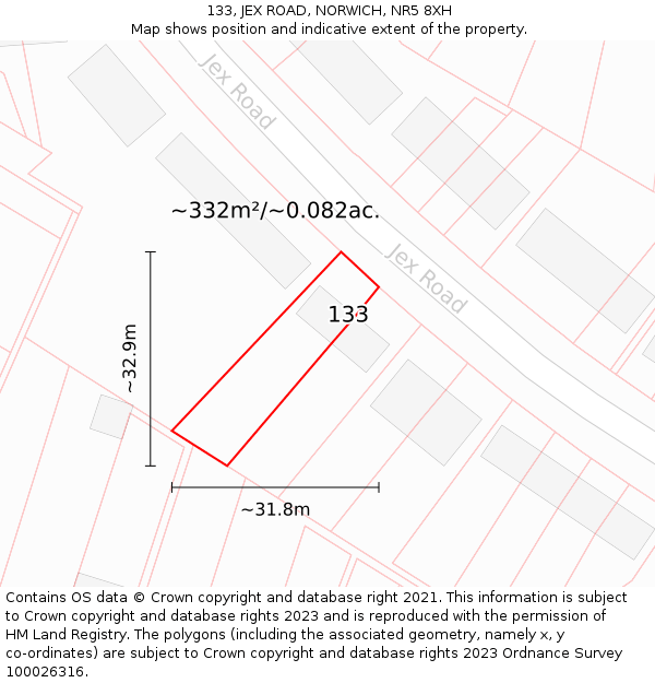 133, JEX ROAD, NORWICH, NR5 8XH: Plot and title map