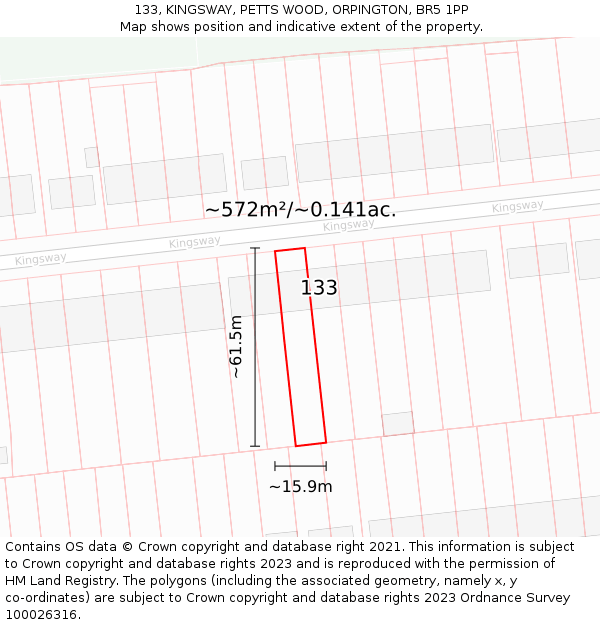 133, KINGSWAY, PETTS WOOD, ORPINGTON, BR5 1PP: Plot and title map