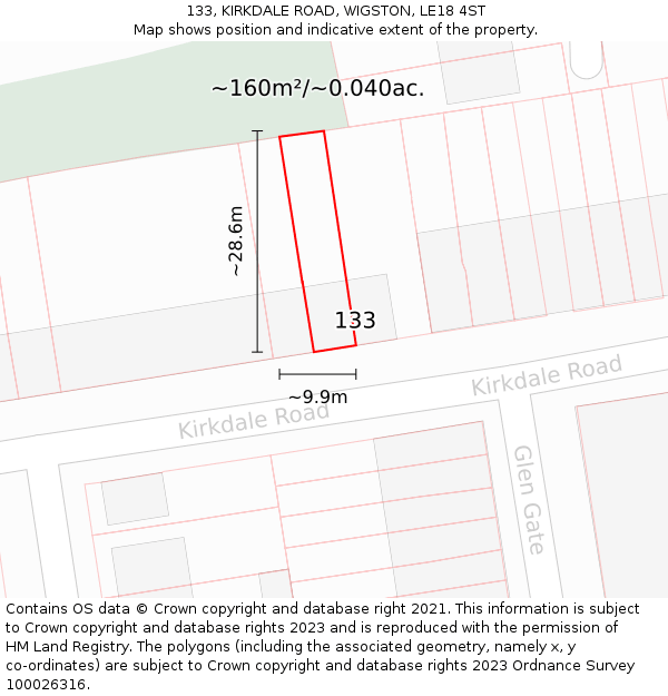 133, KIRKDALE ROAD, WIGSTON, LE18 4ST: Plot and title map