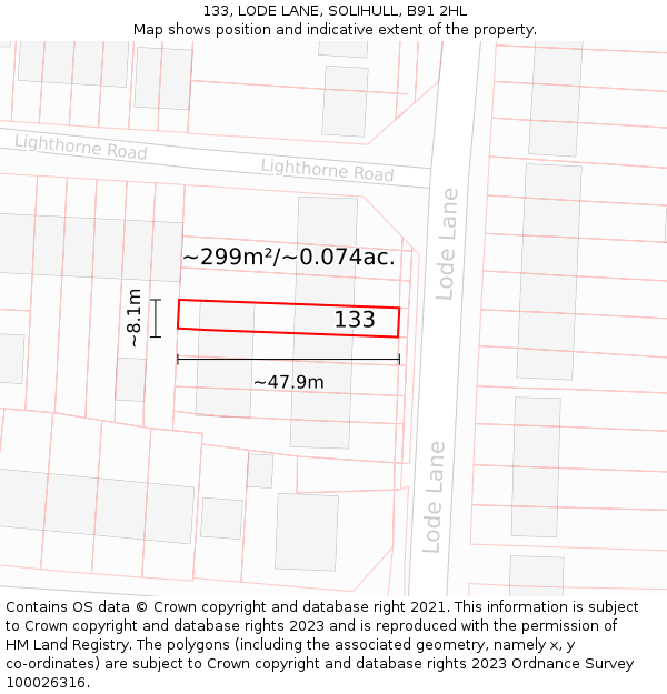 133, LODE LANE, SOLIHULL, B91 2HL: Plot and title map