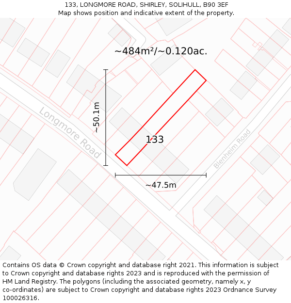 133, LONGMORE ROAD, SHIRLEY, SOLIHULL, B90 3EF: Plot and title map