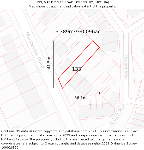 133, MANDEVILLE ROAD, AYLESBURY, HP21 8AJ: Plot and title map