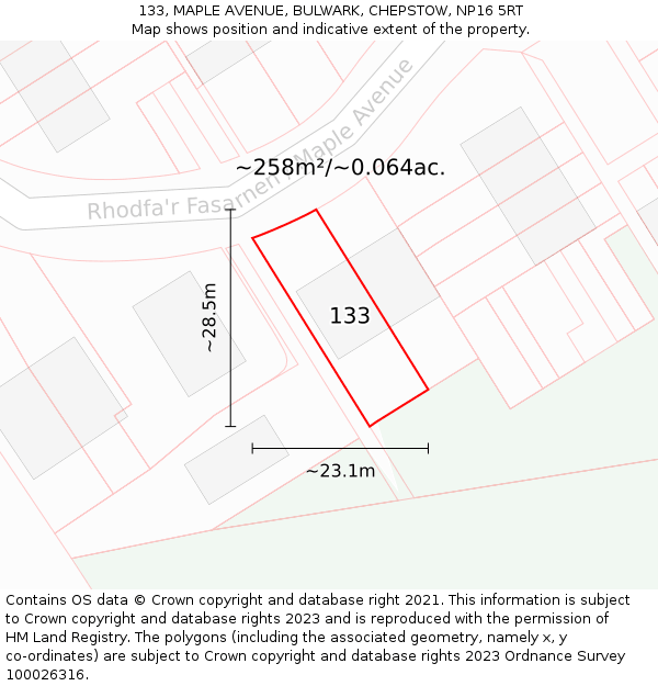 133, MAPLE AVENUE, BULWARK, CHEPSTOW, NP16 5RT: Plot and title map