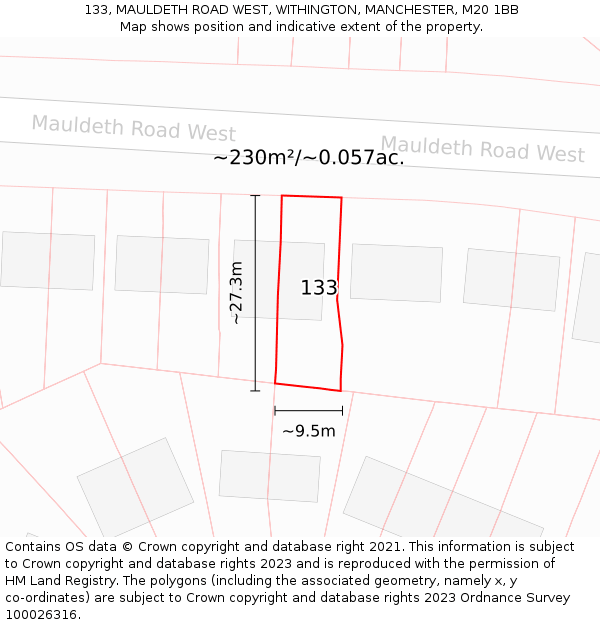 133, MAULDETH ROAD WEST, WITHINGTON, MANCHESTER, M20 1BB: Plot and title map