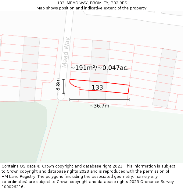 133, MEAD WAY, BROMLEY, BR2 9ES: Plot and title map