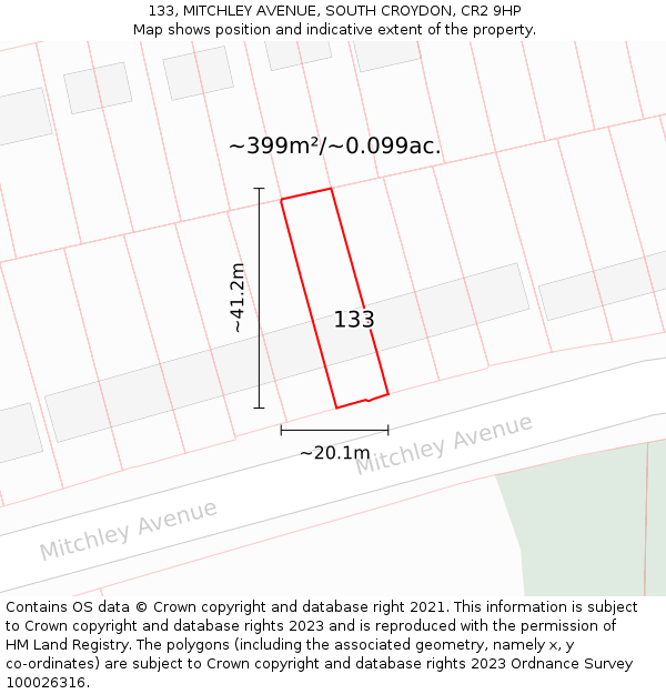 133, MITCHLEY AVENUE, SOUTH CROYDON, CR2 9HP: Plot and title map