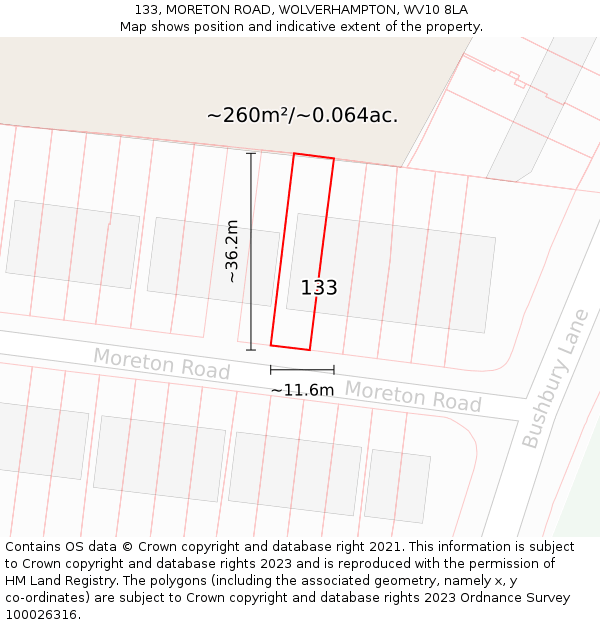 133, MORETON ROAD, WOLVERHAMPTON, WV10 8LA: Plot and title map
