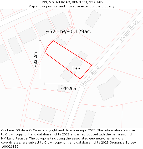 133, MOUNT ROAD, BENFLEET, SS7 1AD: Plot and title map