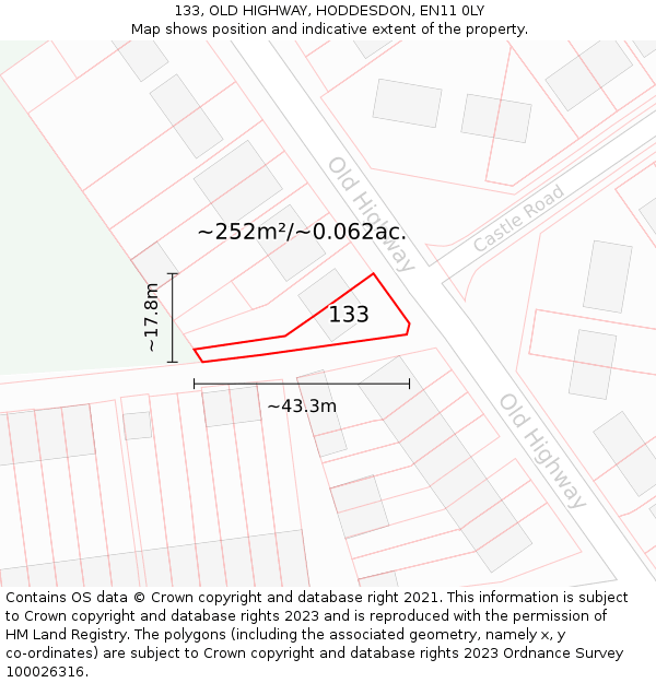133, OLD HIGHWAY, HODDESDON, EN11 0LY: Plot and title map