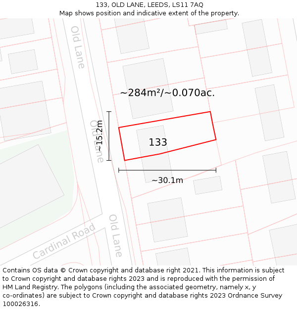 133, OLD LANE, LEEDS, LS11 7AQ: Plot and title map