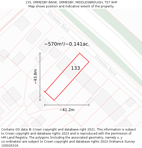 133, ORMESBY BANK, ORMESBY, MIDDLESBROUGH, TS7 9HP: Plot and title map