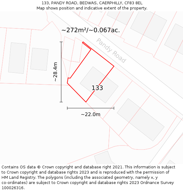 133, PANDY ROAD, BEDWAS, CAERPHILLY, CF83 8EL: Plot and title map