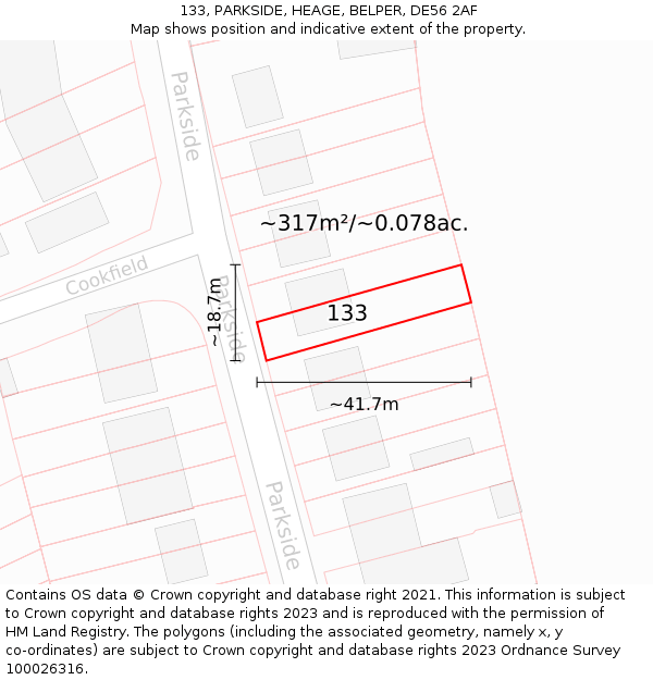 133, PARKSIDE, HEAGE, BELPER, DE56 2AF: Plot and title map