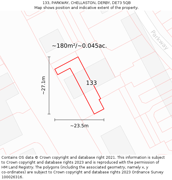 133, PARKWAY, CHELLASTON, DERBY, DE73 5QB: Plot and title map
