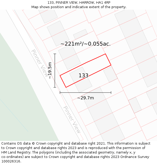 133, PINNER VIEW, HARROW, HA1 4RP: Plot and title map
