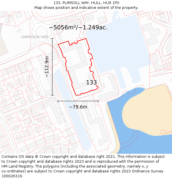 133, PLIMSOLL WAY, HULL, HU9 1PX: Plot and title map