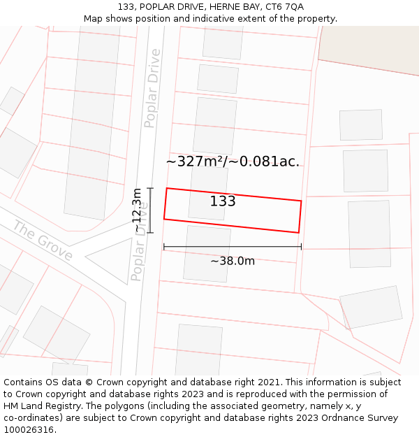 133, POPLAR DRIVE, HERNE BAY, CT6 7QA: Plot and title map
