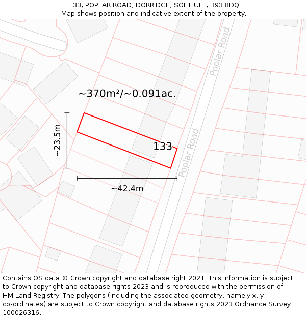 133, POPLAR ROAD, DORRIDGE, SOLIHULL, B93 8DQ: Plot and title map