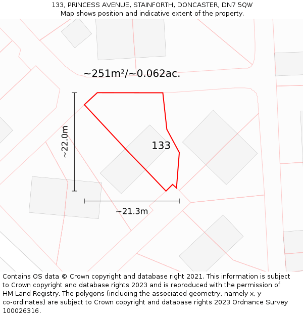 133, PRINCESS AVENUE, STAINFORTH, DONCASTER, DN7 5QW: Plot and title map