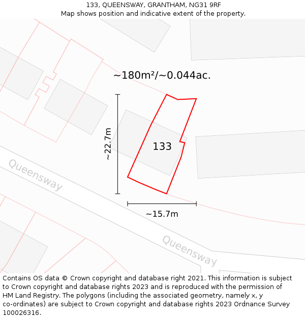 133, QUEENSWAY, GRANTHAM, NG31 9RF: Plot and title map