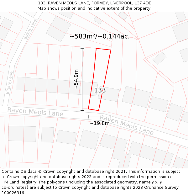 133, RAVEN MEOLS LANE, FORMBY, LIVERPOOL, L37 4DE: Plot and title map