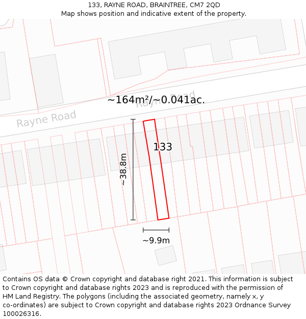 133, RAYNE ROAD, BRAINTREE, CM7 2QD: Plot and title map