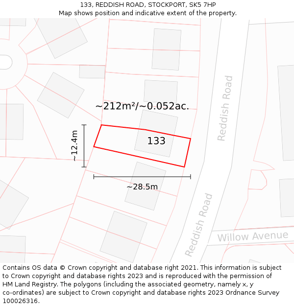 133, REDDISH ROAD, STOCKPORT, SK5 7HP: Plot and title map