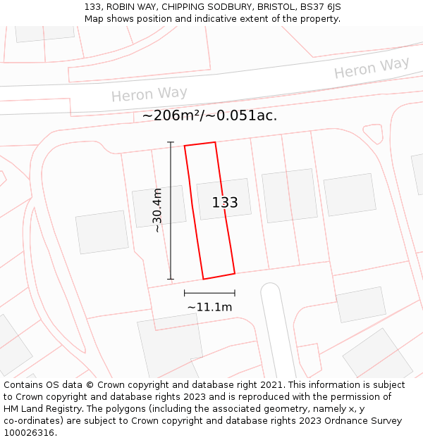 133, ROBIN WAY, CHIPPING SODBURY, BRISTOL, BS37 6JS: Plot and title map