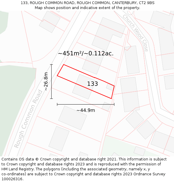 133, ROUGH COMMON ROAD, ROUGH COMMON, CANTERBURY, CT2 9BS: Plot and title map
