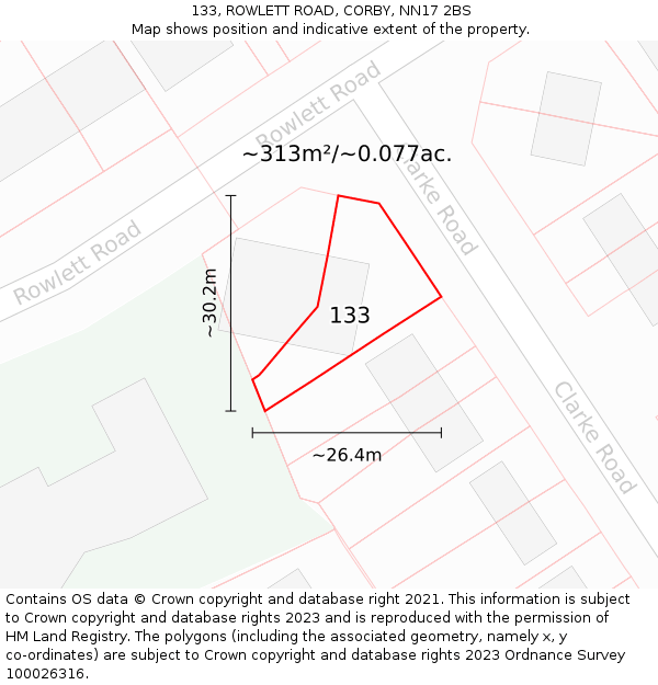 133, ROWLETT ROAD, CORBY, NN17 2BS: Plot and title map