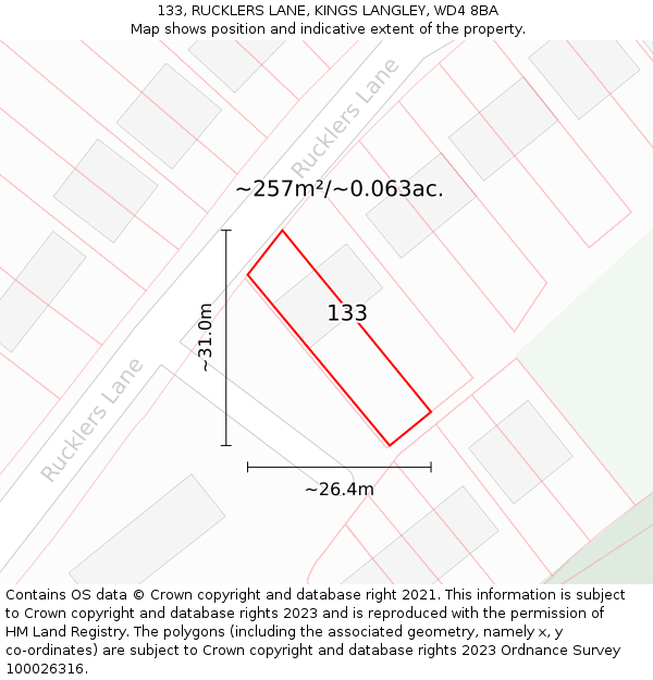 133, RUCKLERS LANE, KINGS LANGLEY, WD4 8BA: Plot and title map