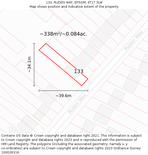 133, RUDEN WAY, EPSOM, KT17 3LW: Plot and title map