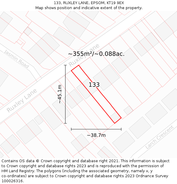 133, RUXLEY LANE, EPSOM, KT19 9EX: Plot and title map