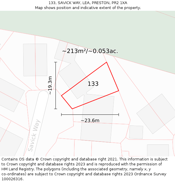 133, SAVICK WAY, LEA, PRESTON, PR2 1XA: Plot and title map