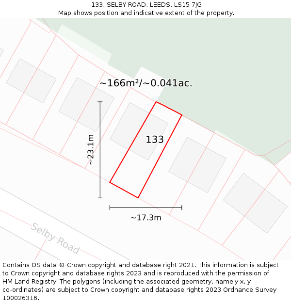 133, SELBY ROAD, LEEDS, LS15 7JG: Plot and title map