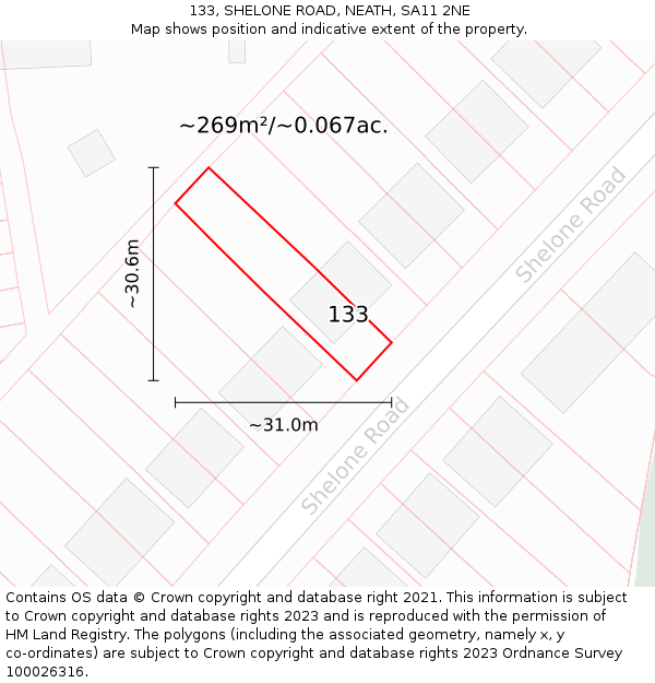 133, SHELONE ROAD, NEATH, SA11 2NE: Plot and title map