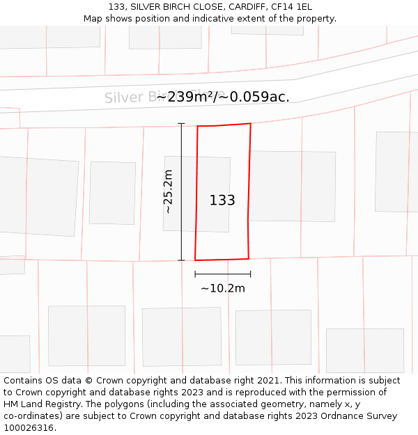 133, SILVER BIRCH CLOSE, CARDIFF, CF14 1EL: Plot and title map