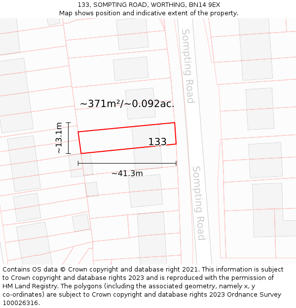 133, SOMPTING ROAD, WORTHING, BN14 9EX: Plot and title map