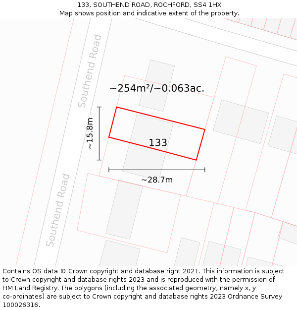 133, SOUTHEND ROAD, ROCHFORD, SS4 1HX: Plot and title map