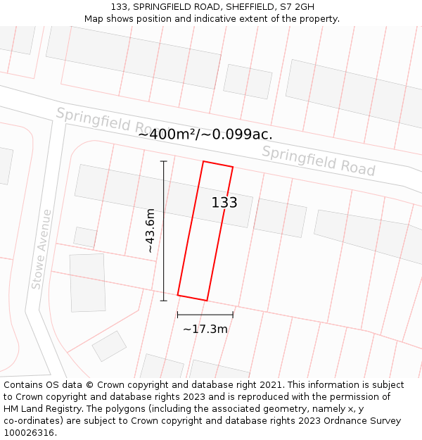 133, SPRINGFIELD ROAD, SHEFFIELD, S7 2GH: Plot and title map