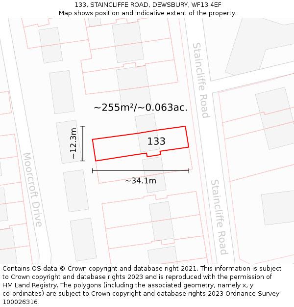 133, STAINCLIFFE ROAD, DEWSBURY, WF13 4EF: Plot and title map