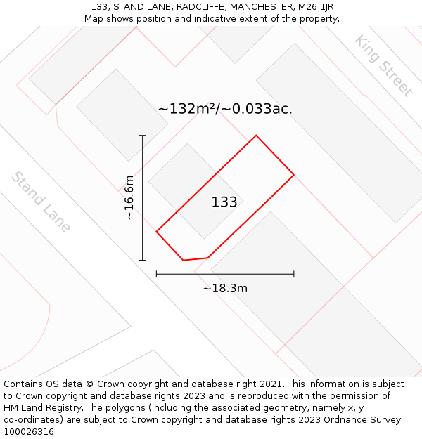 133, STAND LANE, RADCLIFFE, MANCHESTER, M26 1JR: Plot and title map