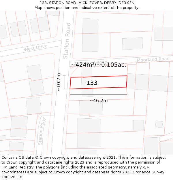 133, STATION ROAD, MICKLEOVER, DERBY, DE3 9FN: Plot and title map