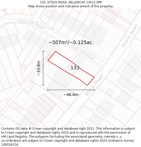133, STOCK ROAD, BILLERICAY, CM12 0RP: Plot and title map