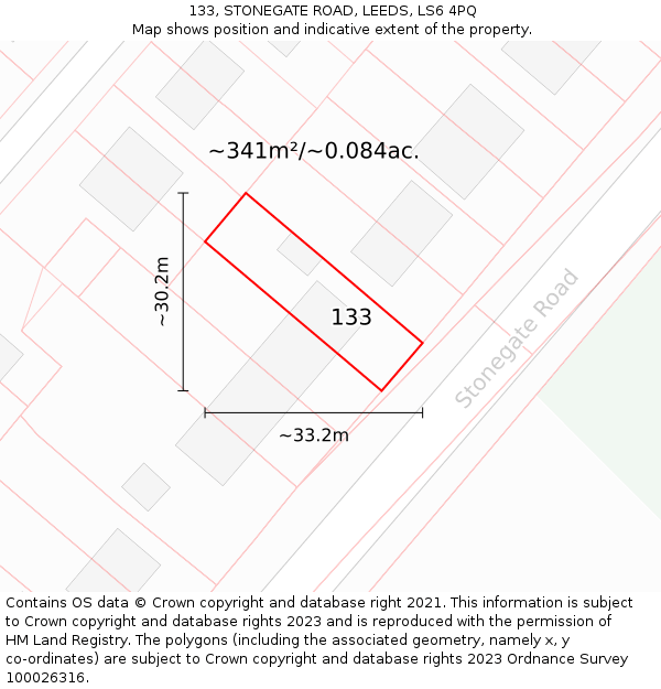 133, STONEGATE ROAD, LEEDS, LS6 4PQ: Plot and title map